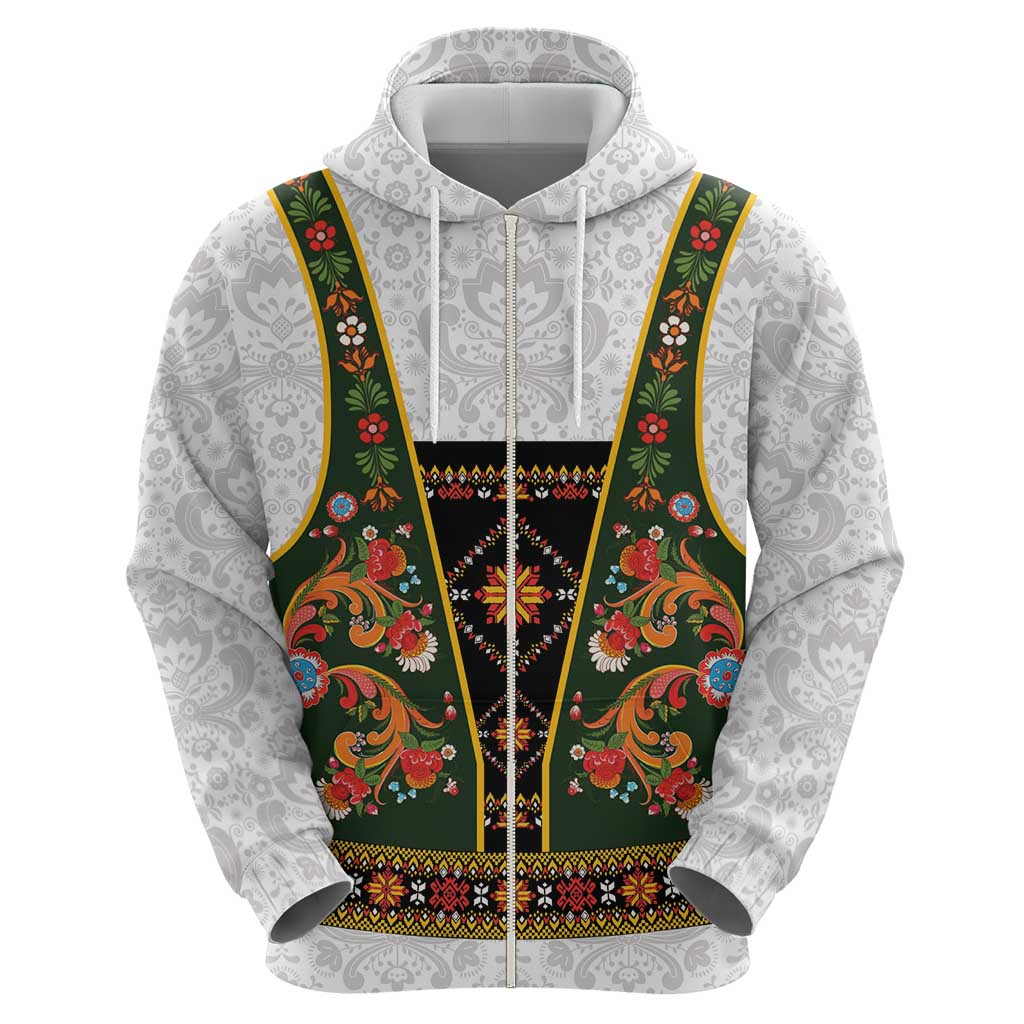 Norwegian Female Bunad Hoodie with Rosemaling Folk Art Green Color - Wonder Print Shop