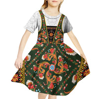 Norwegian Female Bunad Kid Short Sleeve Dress with Rosemaling Folk Art Green Color - Wonder Print Shop