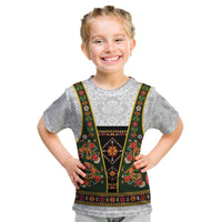 Norwegian Female Bunad Kid T Shirt with Rosemaling Folk Art Green Color - Wonder Print Shop