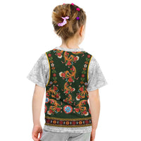 Norwegian Female Bunad Kid T Shirt with Rosemaling Folk Art Green Color - Wonder Print Shop
