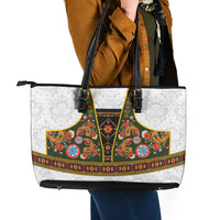 Norwegian Female Bunad Leather Tote Bag with Rosemaling Folk Art Green Color - Wonder Print Shop
