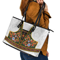 Norwegian Female Bunad Leather Tote Bag with Rosemaling Folk Art Green Color - Wonder Print Shop