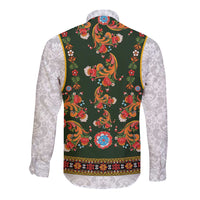 Norwegian Female Bunad Long Sleeve Button Shirt with Rosemaling Folk Art Green Color - Wonder Print Shop