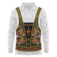 Norwegian Female Bunad Long Sleeve Polo Shirt with Rosemaling Folk Art Green Color - Wonder Print Shop