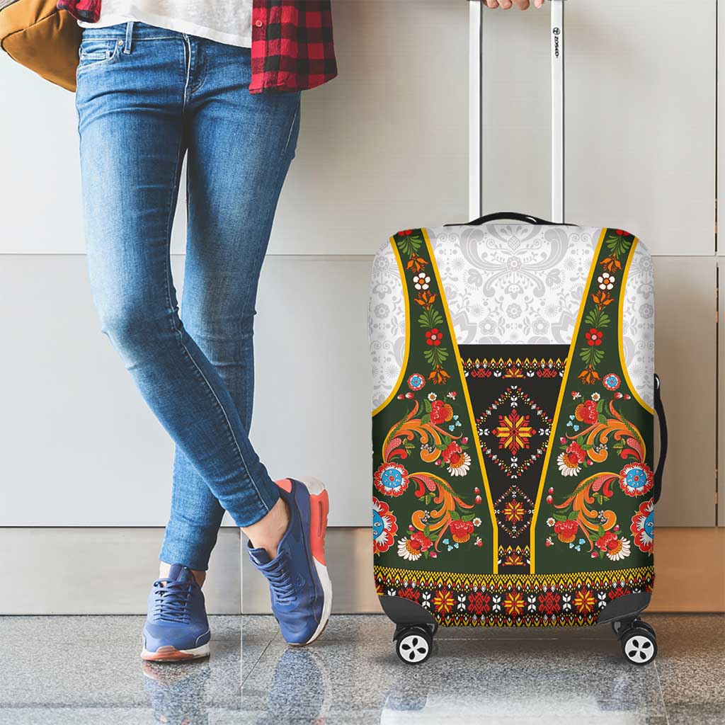Norwegian Female Bunad Luggage Cover with Rosemaling Folk Art Green Color - Wonder Print Shop