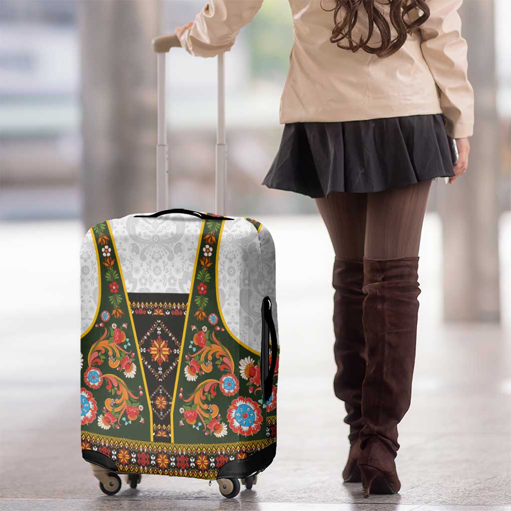Norwegian Female Bunad Luggage Cover with Rosemaling Folk Art Green Color - Wonder Print Shop
