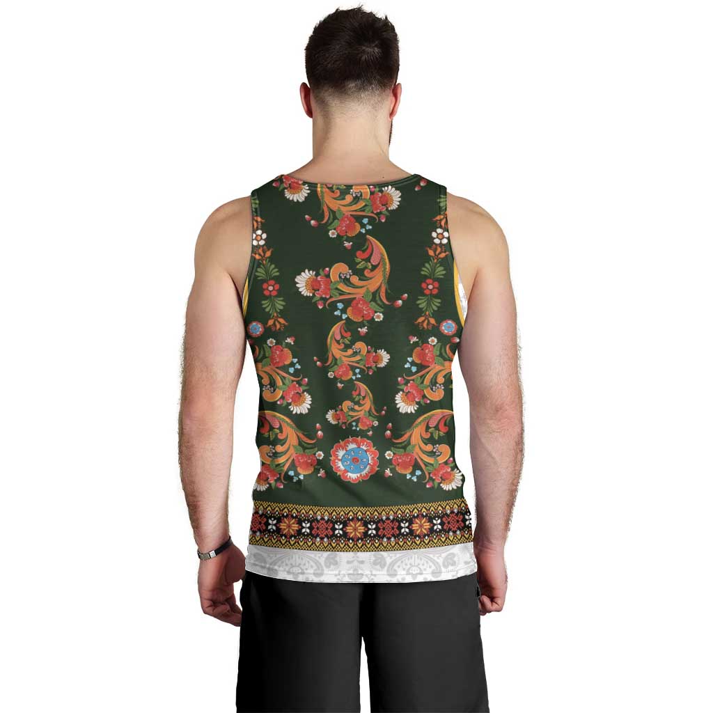 Norwegian Female Bunad Men Tank Top with Rosemaling Folk Art Green Color - Wonder Print Shop