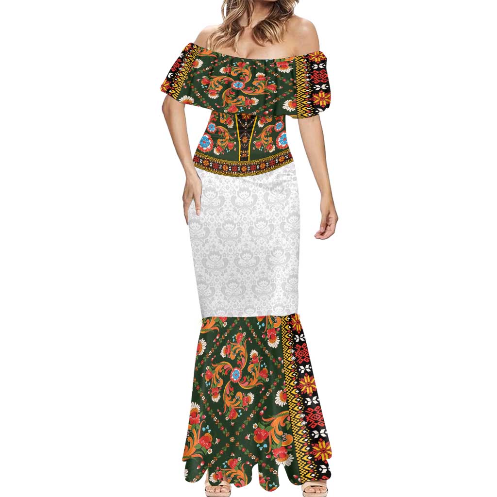 Norwegian Female Bunad Mermaid Dress with Rosemaling Folk Art Green Color - Wonder Print Shop