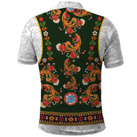 Norwegian Female Bunad Polo Shirt with Rosemaling Folk Art Green Color - Wonder Print Shop