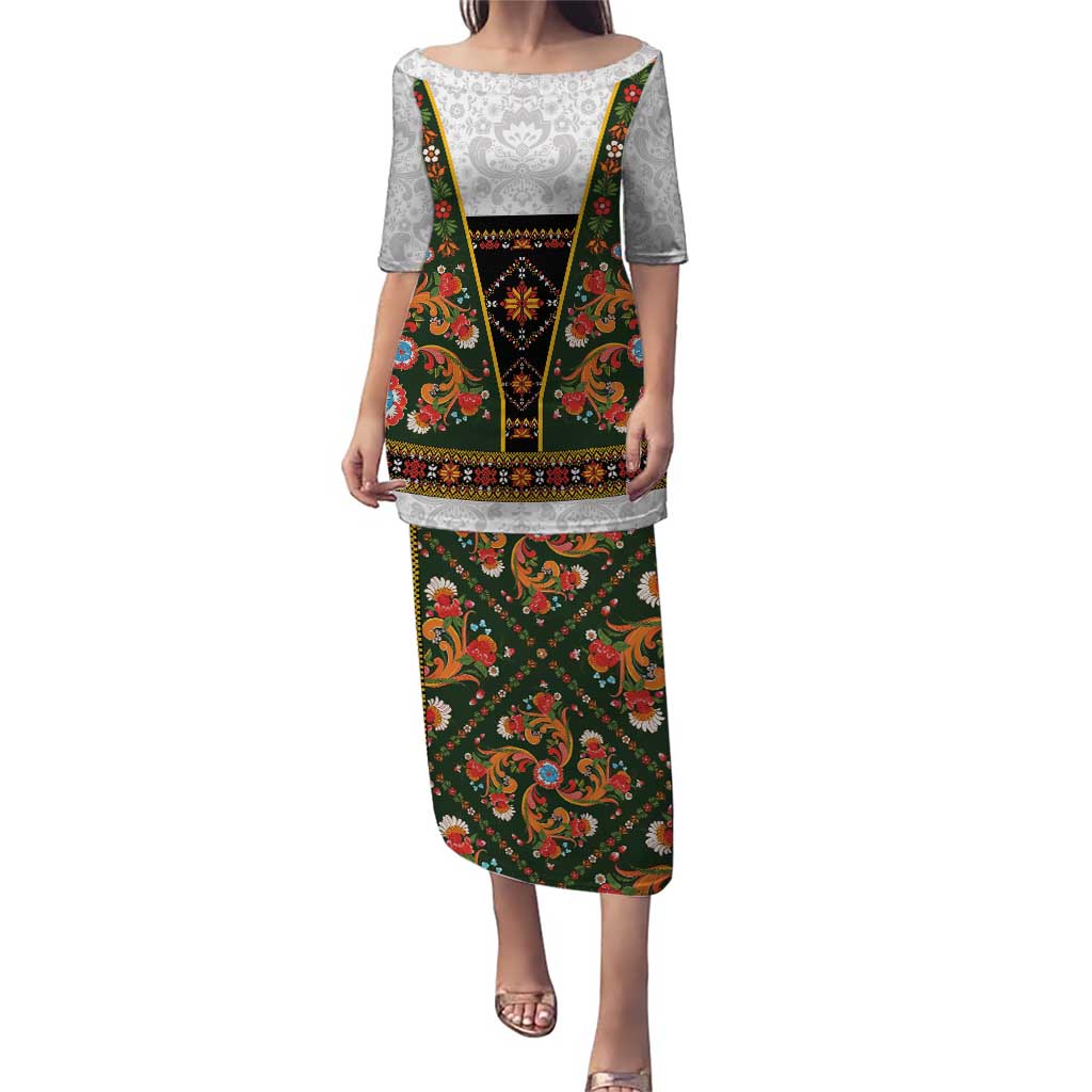 Norwegian Female Bunad Puletasi with Rosemaling Folk Art Green Color - Wonder Print Shop