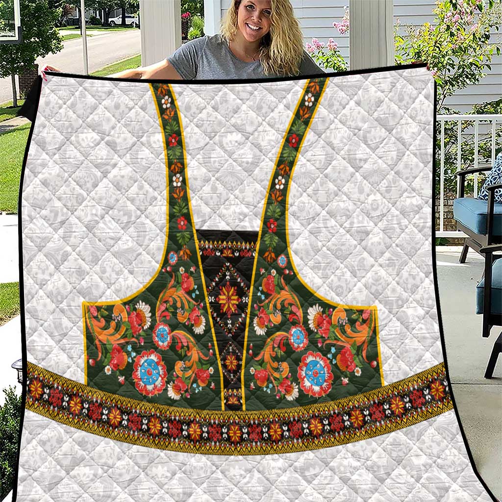 Norwegian Female Bunad Quilt with Rosemaling Folk Art Green Color - Wonder Print Shop