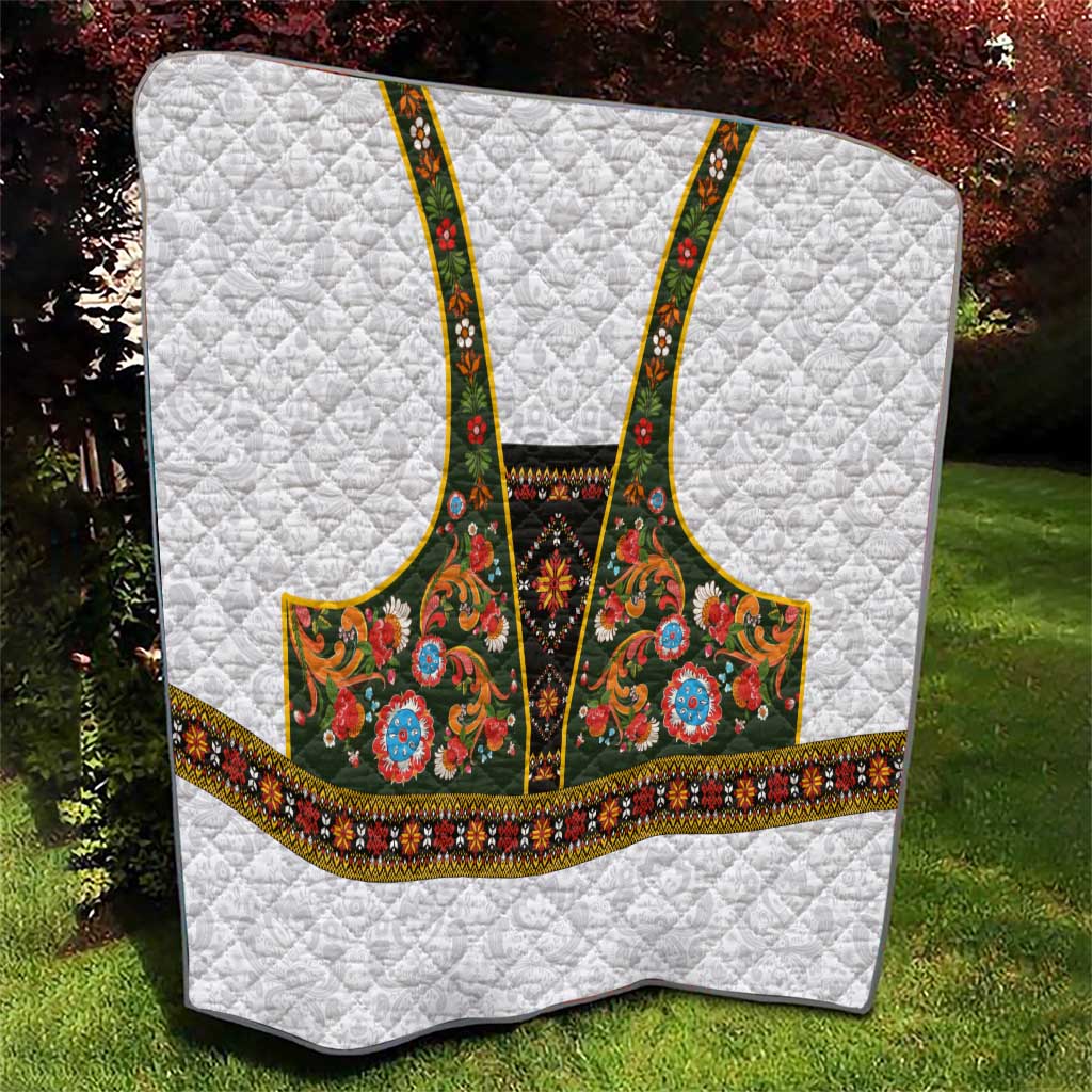 Norwegian Female Bunad Quilt with Rosemaling Folk Art Green Color - Wonder Print Shop