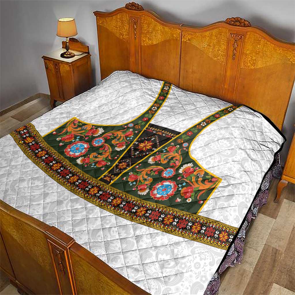 Norwegian Female Bunad Quilt with Rosemaling Folk Art Green Color - Wonder Print Shop