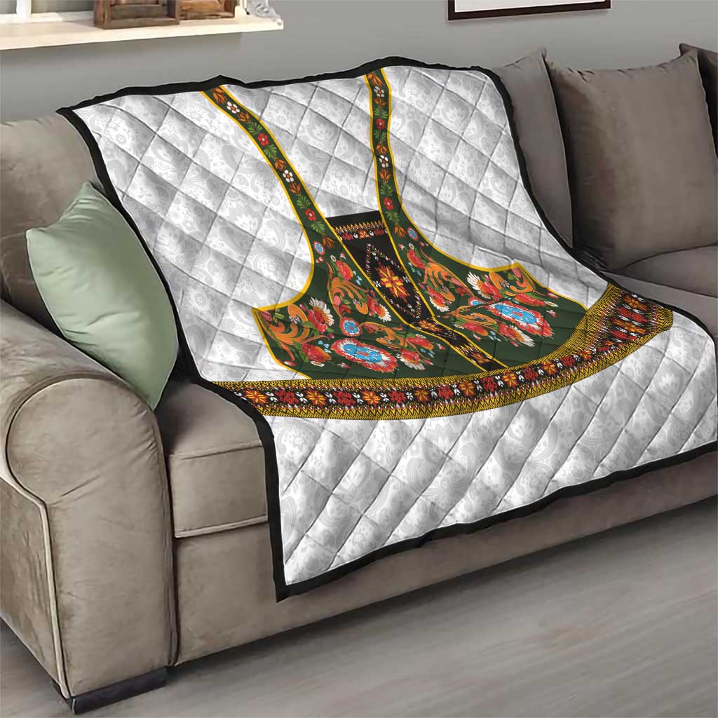 Norwegian Female Bunad Quilt with Rosemaling Folk Art Green Color - Wonder Print Shop