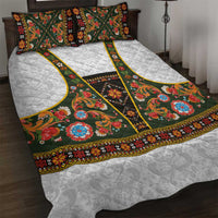 Norwegian Female Bunad Quilt Bed Set with Rosemaling Folk Art Green Color - Wonder Print Shop
