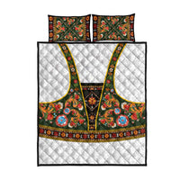 Norwegian Female Bunad Quilt Bed Set with Rosemaling Folk Art Green Color - Wonder Print Shop