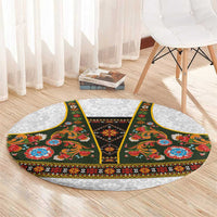 Norwegian Female Bunad Round Carpet with Rosemaling Folk Art Green Color - Wonder Print Shop