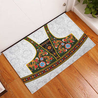 Norwegian Female Bunad Rubber Doormat with Rosemaling Folk Art Green Color - Wonder Print Shop