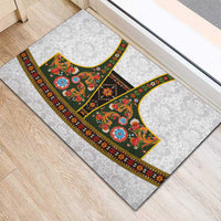 Norwegian Female Bunad Rubber Doormat with Rosemaling Folk Art Green Color - Wonder Print Shop