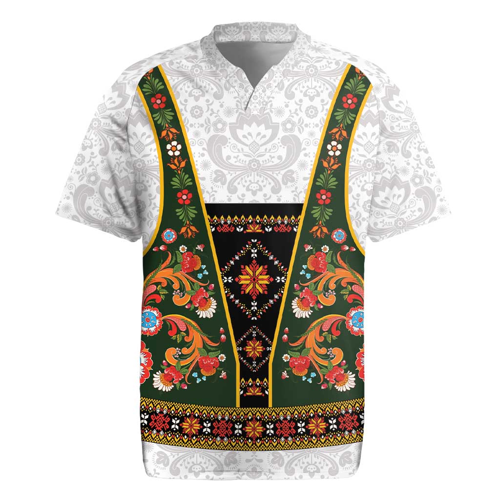 Norwegian Female Bunad Rugby Jersey with Rosemaling Folk Art Green Color - Wonder Print Shop