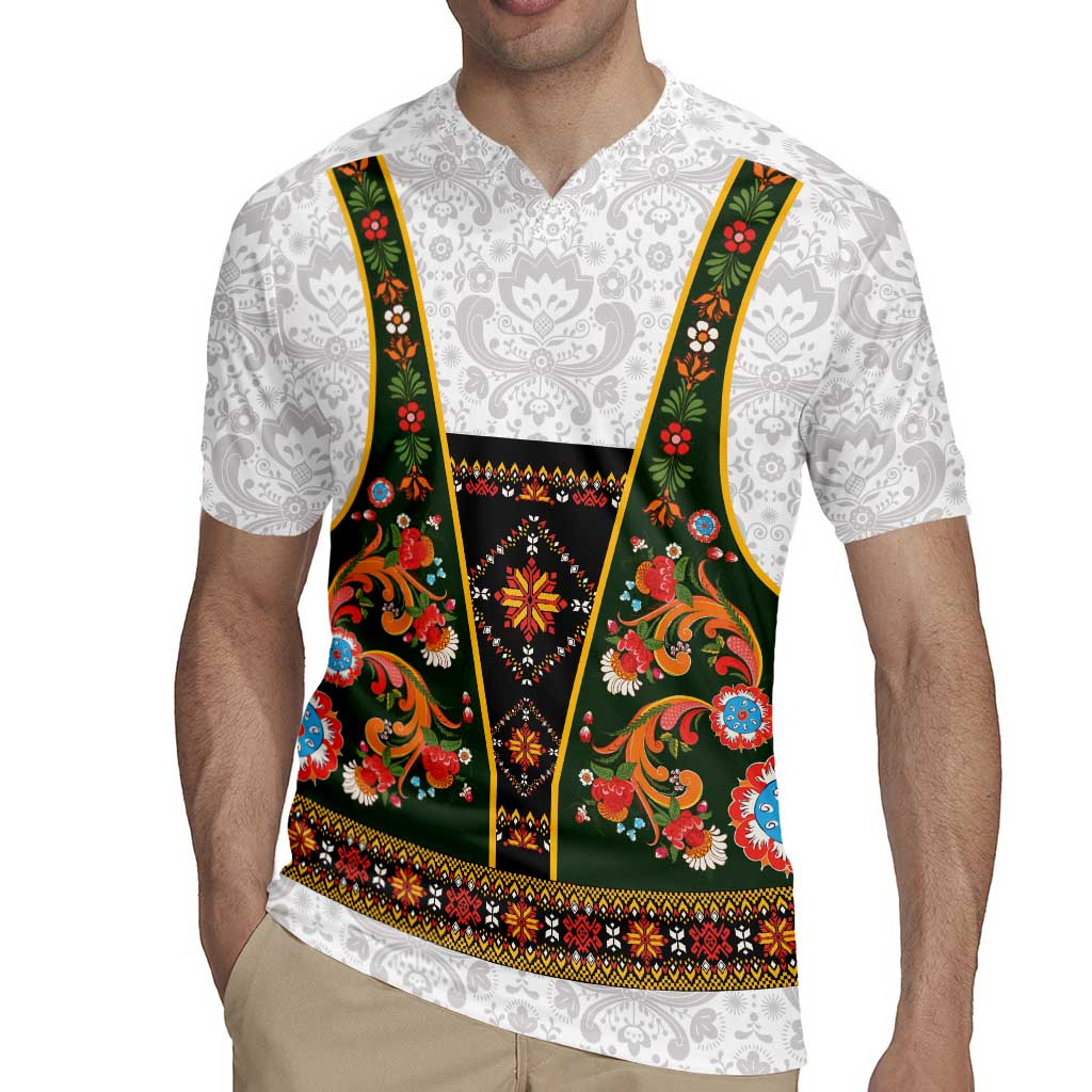 Norwegian Female Bunad Rugby Jersey with Rosemaling Folk Art Green Color - Wonder Print Shop