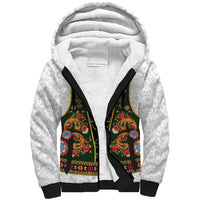 Norwegian Female Bunad Sherpa Hoodie with Rosemaling Folk Art Green Color - Wonder Print Shop