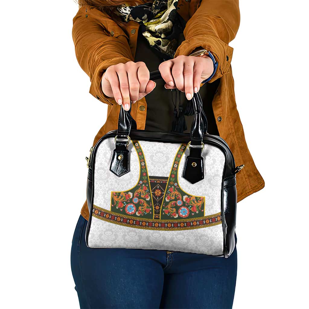 Norwegian Female Bunad Shoulder Handbag with Rosemaling Folk Art Green Color - Wonder Print Shop