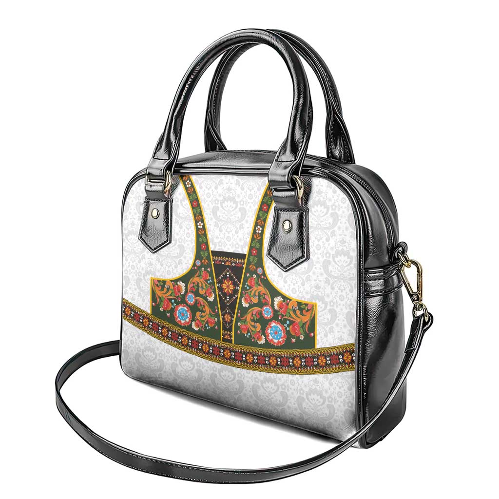 Norwegian Female Bunad Shoulder Handbag with Rosemaling Folk Art Green Color - Wonder Print Shop