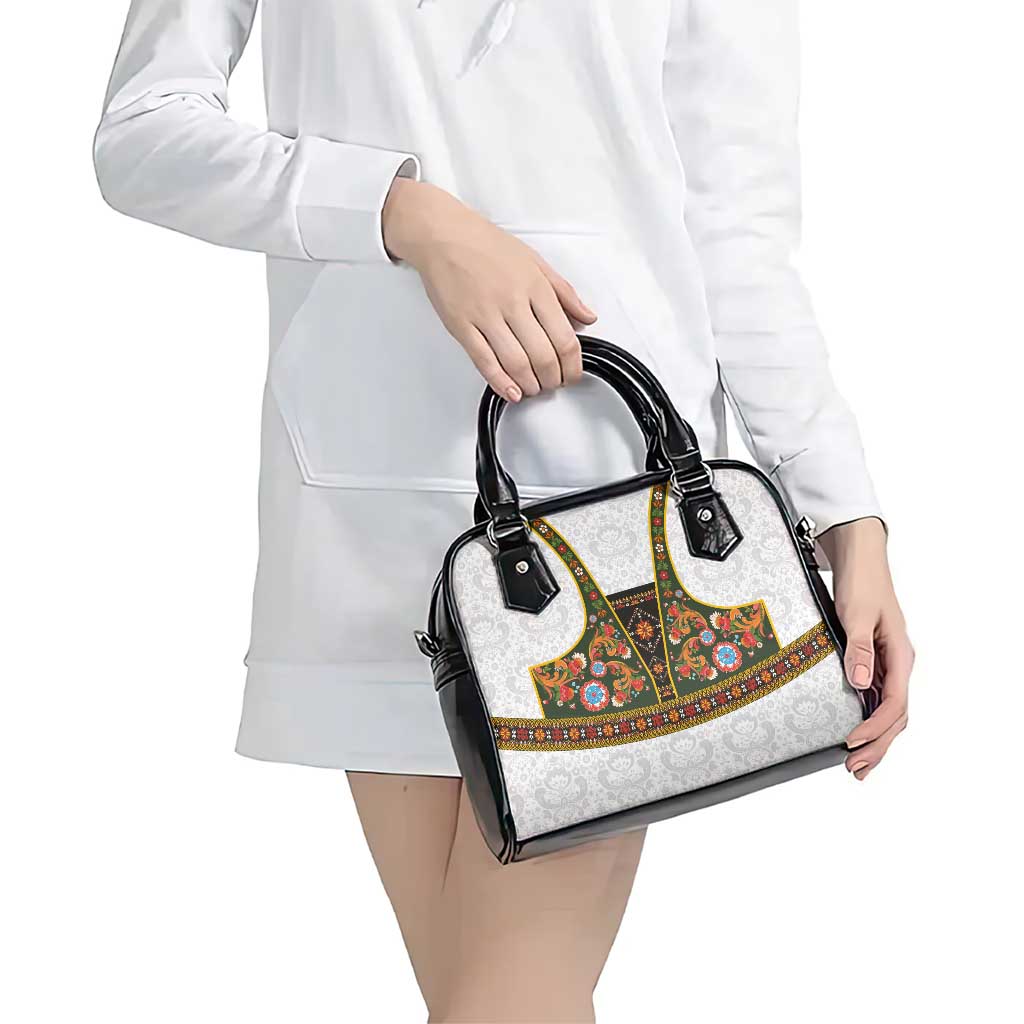 Norwegian Female Bunad Shoulder Handbag with Rosemaling Folk Art Green Color - Wonder Print Shop