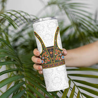 Norwegian Female Bunad Skinny Tumbler with Rosemaling Folk Art Green Color - Wonder Print Shop