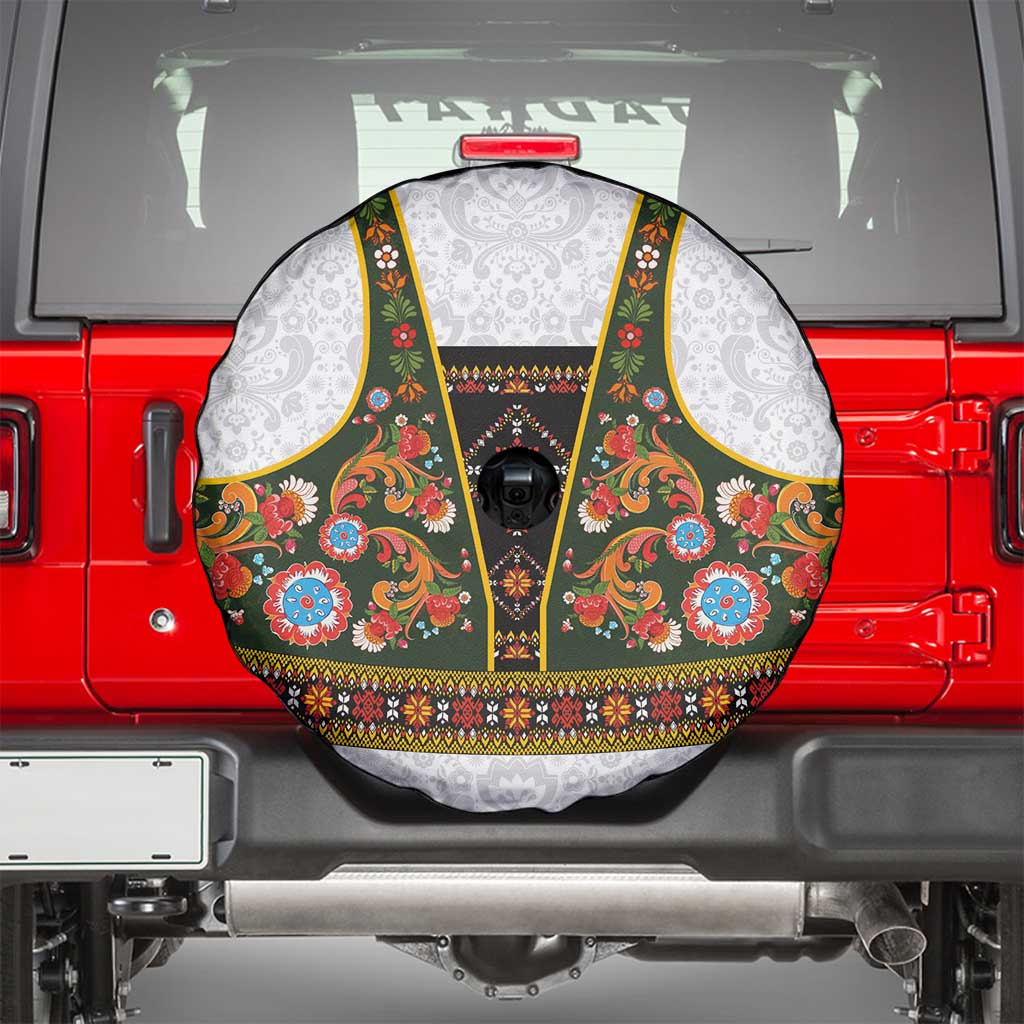 Norwegian Female Bunad Spare Tire Cover with Rosemaling Folk Art Green Color - Wonder Print Shop