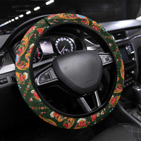 Norwegian Female Bunad Steering Wheel Cover with Rosemaling Folk Art Green Color - Wonder Print Shop