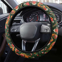 Norwegian Female Bunad Steering Wheel Cover with Rosemaling Folk Art Green Color - Wonder Print Shop