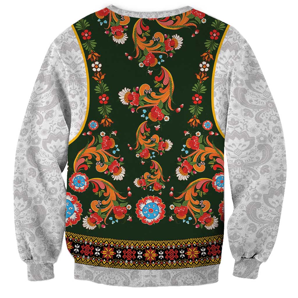 Norwegian Female Bunad Sweatshirt with Rosemaling Folk Art Green Color - Wonder Print Shop