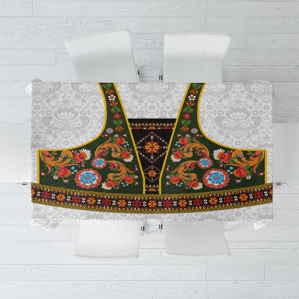 Norwegian Female Bunad Tablecloth with Rosemaling Folk Art Green Color - Wonder Print Shop