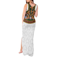 Norwegian Female Bunad Tank Maxi Dress with Rosemaling Folk Art Green Color - Wonder Print Shop
