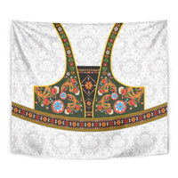 Norwegian Female Bunad Tapestry with Rosemaling Folk Art Green Color - Wonder Print Shop