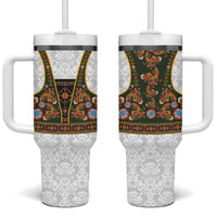 Norwegian Female Bunad Tumbler With Handle with Rosemaling Folk Art Green Color - Wonder Print Shop