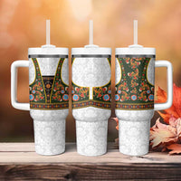 Norwegian Female Bunad Tumbler With Handle with Rosemaling Folk Art Green Color - Wonder Print Shop