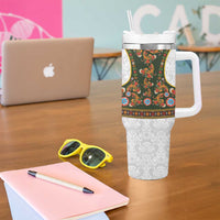 Norwegian Female Bunad Tumbler With Handle with Rosemaling Folk Art Green Color - Wonder Print Shop