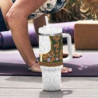 Norwegian Female Bunad Tumbler With Handle with Rosemaling Folk Art Green Color - Wonder Print Shop