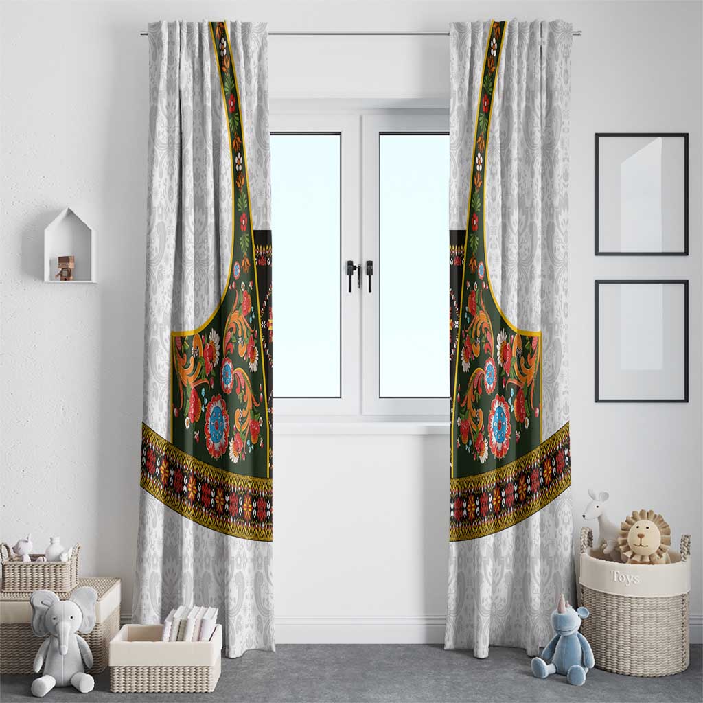 Norwegian Female Bunad Window Curtain with Rosemaling Folk Art Green Color - Wonder Print Shop