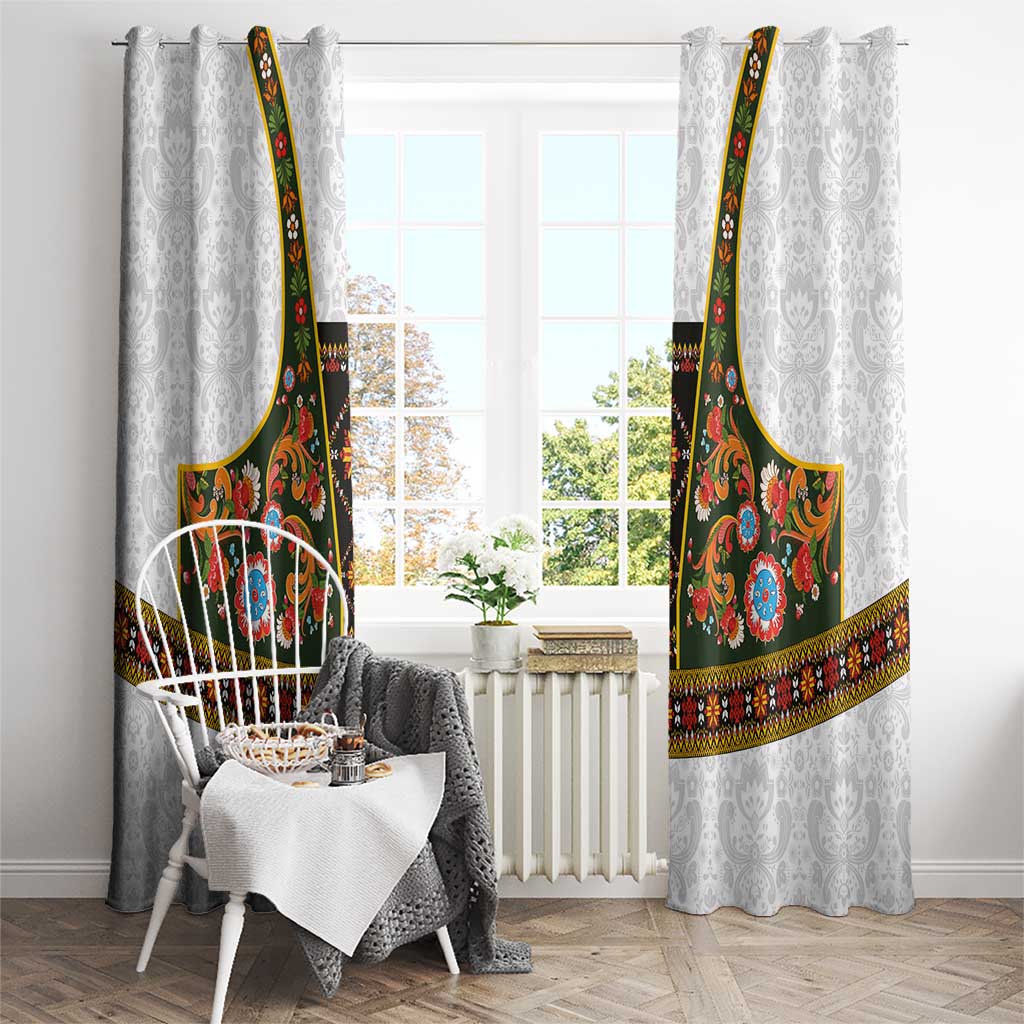 Norwegian Female Bunad Window Curtain with Rosemaling Folk Art Green Color - Wonder Print Shop