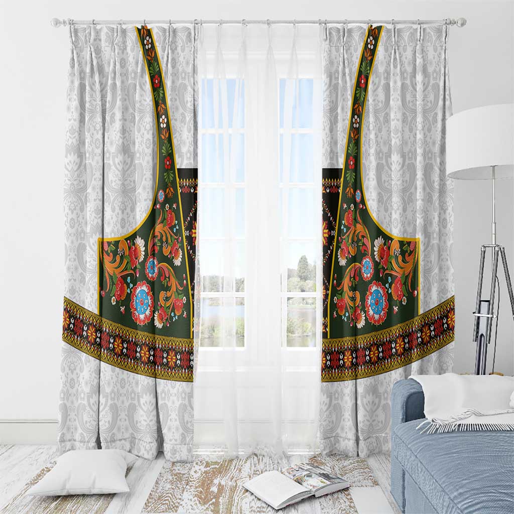 Norwegian Female Bunad Window Curtain with Rosemaling Folk Art Green Color - Wonder Print Shop