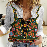 Norwegian Female Bunad Women Casual Shirt with Rosemaling Folk Art Green Color - Wonder Print Shop