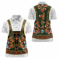 Norwegian Female Bunad Women Polo Shirt with Rosemaling Folk Art Green Color - Wonder Print Shop