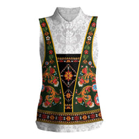Norwegian Female Bunad Women Sleeveless Polo Shirt with Rosemaling Folk Art Green Color - Wonder Print Shop