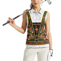 Norwegian Female Bunad Women Sleeveless Polo Shirt with Rosemaling Folk Art Green Color - Wonder Print Shop