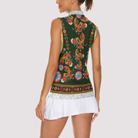 Norwegian Female Bunad Women Sleeveless Polo Shirt with Rosemaling Folk Art Green Color - Wonder Print Shop