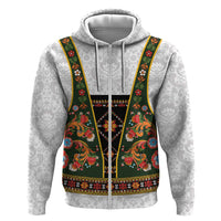 Norwegian Female Bunad Zip Hoodie with Rosemaling Folk Art Green Color - Wonder Print Shop